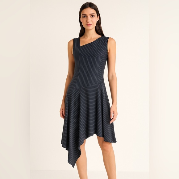 Worth New York Pinstripe Handkercheif Asymmetrical Hem Dress 2 - Picture 1 of 14